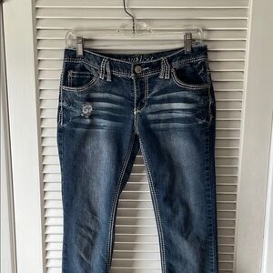Maurices Distressed Dark Blue Straight Leg Jeans